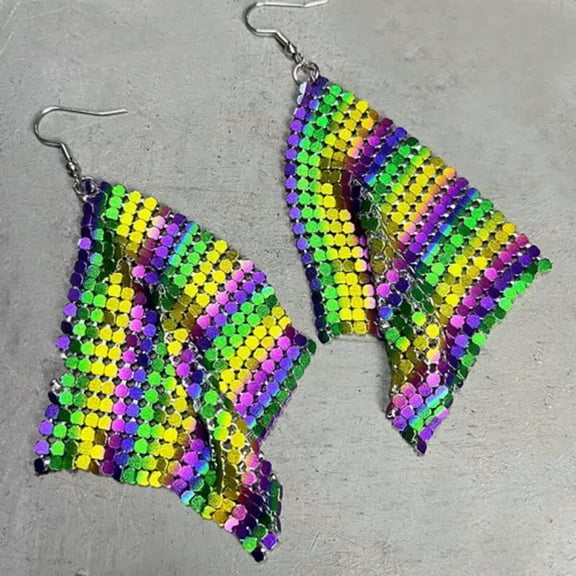 New Metal Mesh Feather Stacked Leather Leaf Irish American Festival Earrings