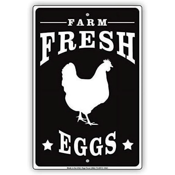 New Metal Sign Aluminum Sign Farm Fresh Eggs Sold Here Chicken Farmers Market Sign for Outdoor & Indoor 12" x 8"