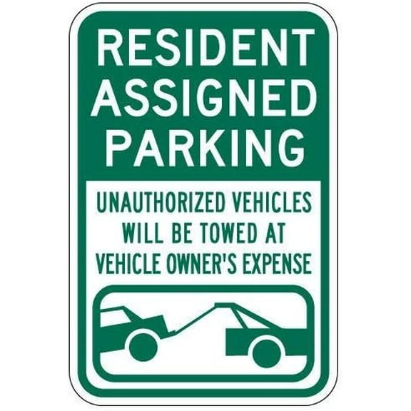 New Metal Sign Aluminum Sign Resident Assigned Parking Tow Away Signs Green for Outdoor & Indoor 12" x 8"