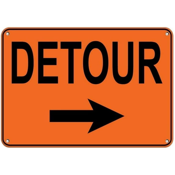 New Metal Sign Aluminum Sign Right Arrow Detour Traffic Sign Room Plaque Sign for Outdoor & Indoor 8"x12"