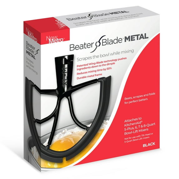 New Metro Design XL-MAX Metal Beater Blade, works with KitchenAid 5+, 6, 7, 8-Quart Stand Mixers, Black