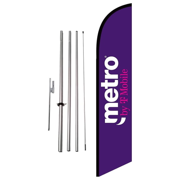 New Metro by T-mobile Authorized Retailer Advertising Banner Swooper Flag Sign with Flag Pole Kit and Ground Stake, Compatible with Metro by T-Mobile Outdoor Signage