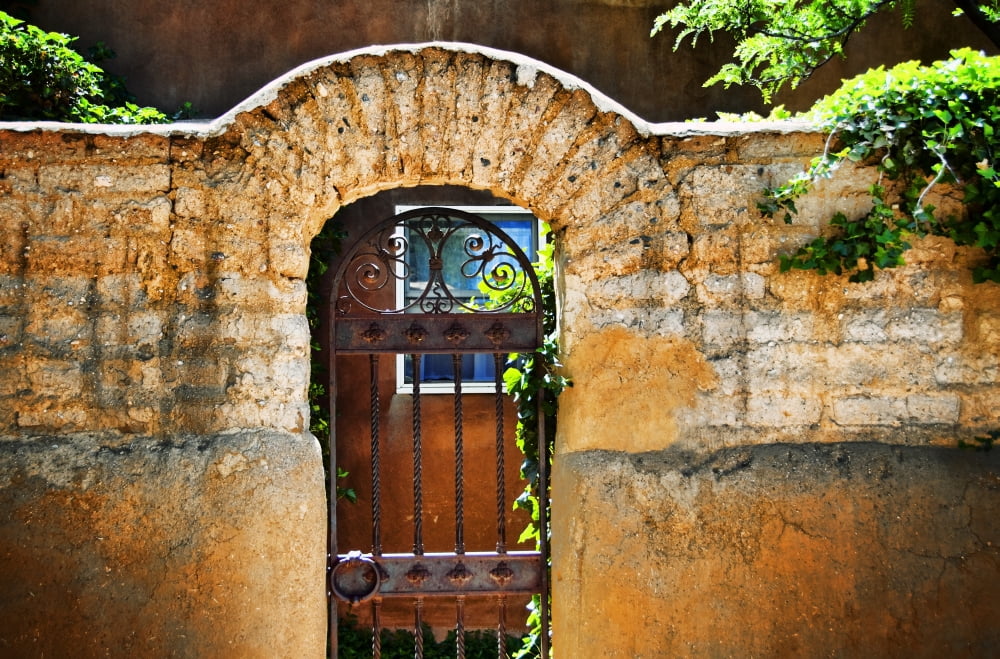 New Mexican Doors New Mexico Details Of Old Stone Doorway And Garden Canvas Art - Ray Laskowitz Design Pics (17 x 11)