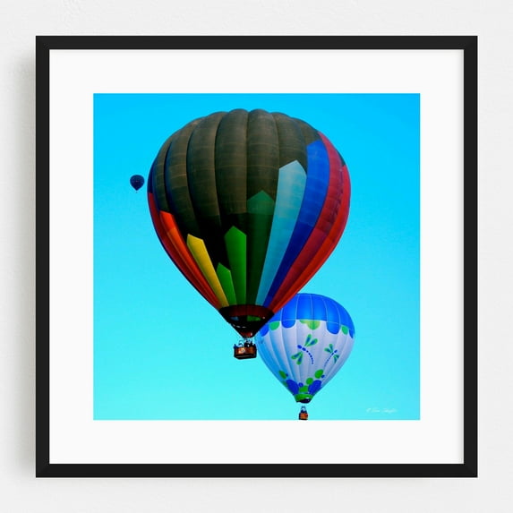New Mexico Balloon Festival Skyward Journey - Albuquerque New Mexico Photography Hot Air Balloon Geometric Skyline Summer Scenic Travel Poster Black Framed Wall Art Print 16 x 16 inches