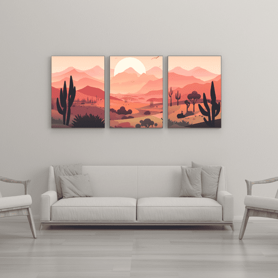 New Mexico Desert Sunset - 3 Piece Canvas Wall Art Set