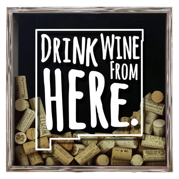 Torched New Mexico Wine Cork Shadow Box Wall Mount Decor 13"x13"x3" Gray