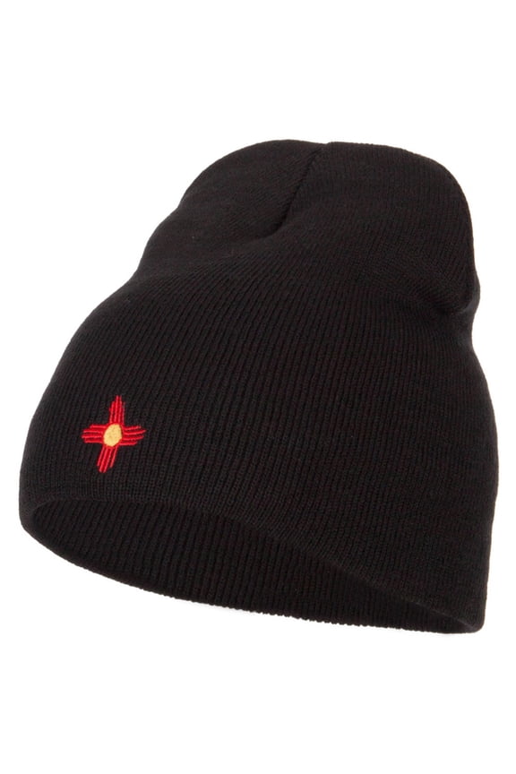New Mexico Flag Logo Embroidered Knitted Short Beanie - Black OSFM