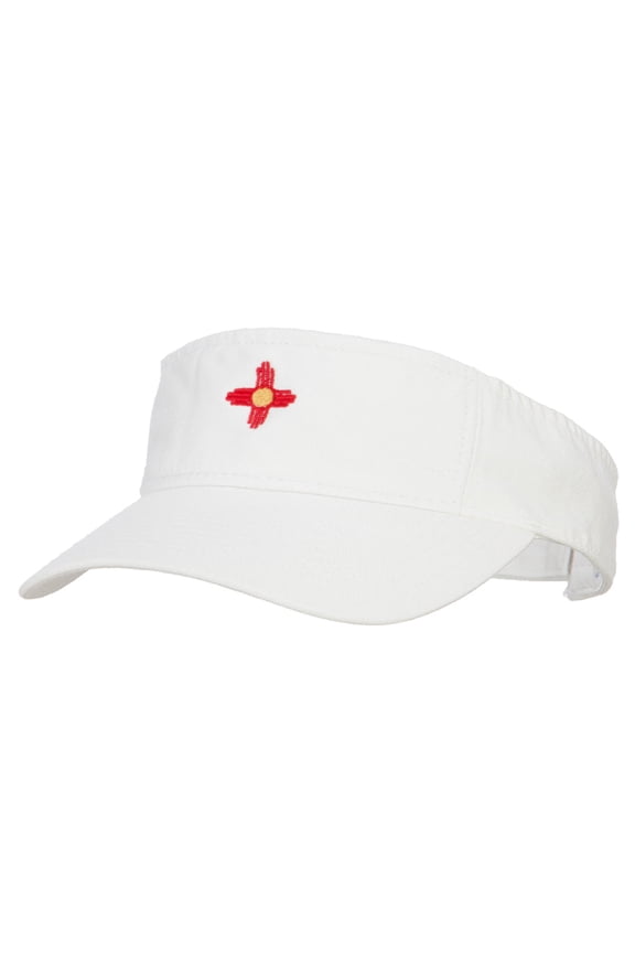 New Mexico Flag Logo Embroidered Pro Style Cotton Washed Visor - White OSFM