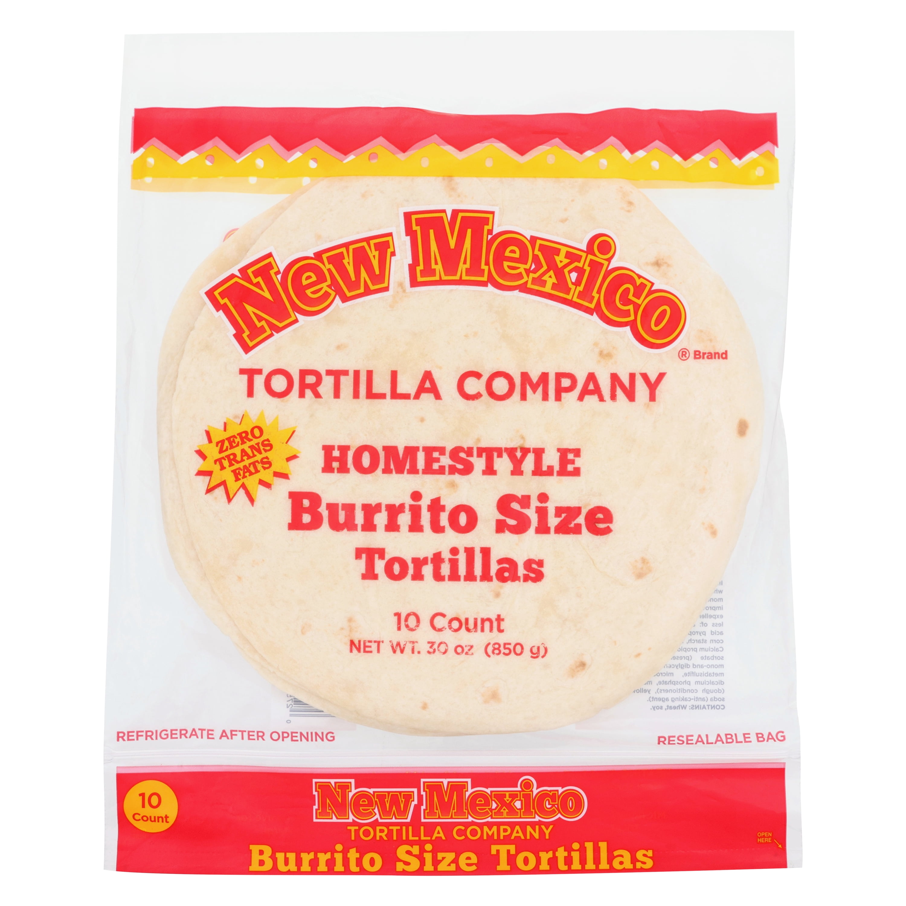 New Mexico Tortilla Company 10" Homestyle Burrito Size Flour Tortillas, 10 Count (30 oz)