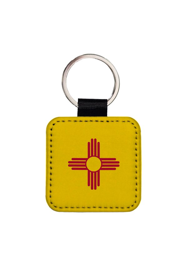New Mexico NM State Flag Faux Leather Square Keychain