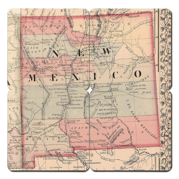 Torched New Mexico Old World Map Coaster Drink Beer Coaster 4"x4" Multicolor