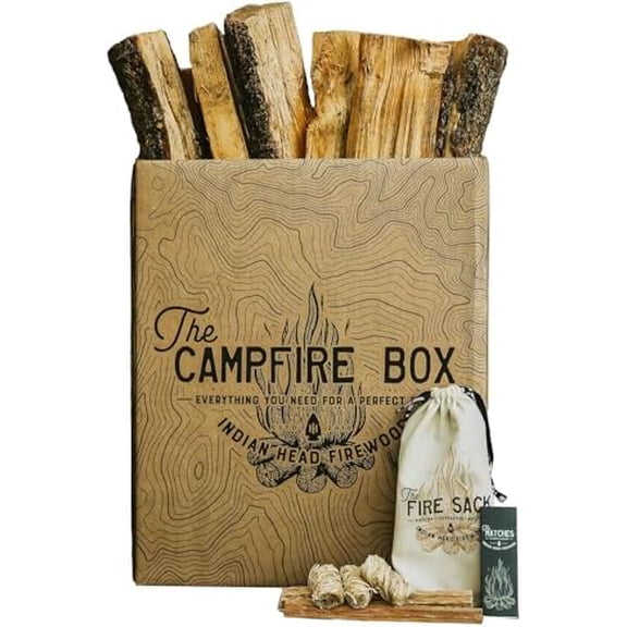 The New Mexico Pion Campfire Box: Complete Campfire kit - 2 Cubic ft. of Kiln Dried Pion + The Fire Sack(4 Premium Firestarters, Ample fatwood kindling & Box of Matches), Brown$$Garden &