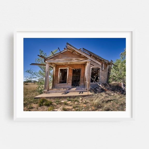 New Mexico Real Estate - New Mexico Photography Abandoned Rural Rustic Architecture Farmhouse Countryside Vintage White Framed Wall Art Print 5 x 7 inches