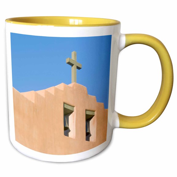 3drose, New Mexico, Santa Fe, Adobe Style Church - Us32 Rti0125 - Rob Tilley, 11oz Two-tone Yellow Mug