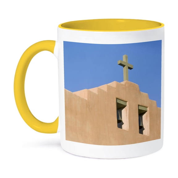 New Mexico, Santa Fe, Adobe Style Church - Us32 Rti0125 - Rob Tilley, 15oz Two-Tone Yellow Mug