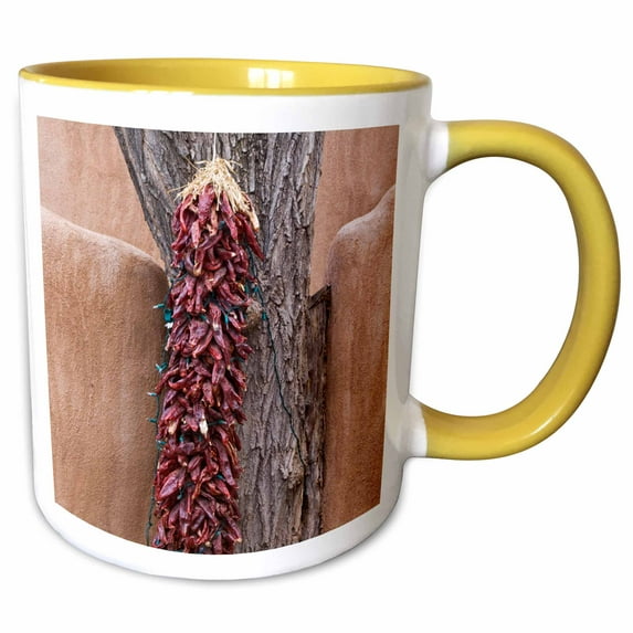 3drose, New Mexico, Santa Fe, Canyon Road, Ristra on House - Us32 Rti0053 - Rob Tilley, 11oz Two-tone Yellow Mug