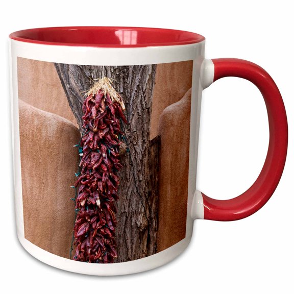 3drose, New Mexico, Santa Fe, Canyon Road, Ristra on House - Us32 Rti0053 - Rob Tilley, 15oz Two-tone Red Mug