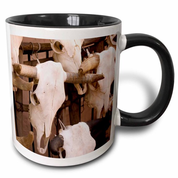 3drose, New Mexico, Santa Fe, Plaza, Cattle Skulls on Display - Us32 Rca0064 - Rob Casey, 11oz Two-tone Black Mug