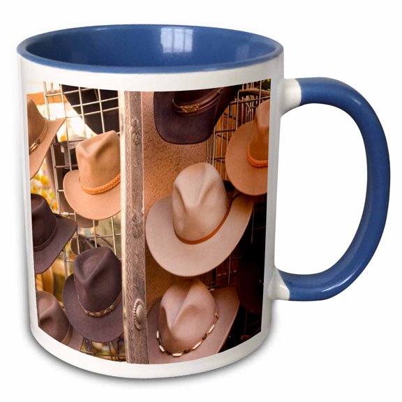 3drose, New Mexico, Santa Fe, Plaza, Cowboy Hat, Market - Us32 Rca0022 - Rob Casey, 11oz Two-tone Blue Mug