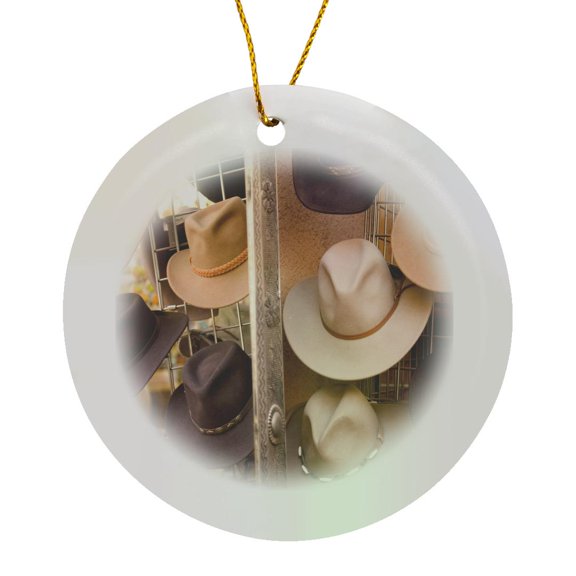3drose, New Mexico, Santa Fe, Plaza, Cowboy Hat, Market - Us32 Rca0022 - Rob Casey, Circle Porcelain Ornament