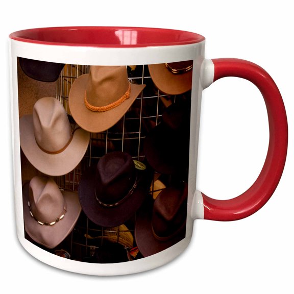 3drose, New Mexico, Santa Fe, Plaza, Cowboy Hats on Display - Us32 Rca0067 - Rob Casey, 15oz Two-tone Red Mug