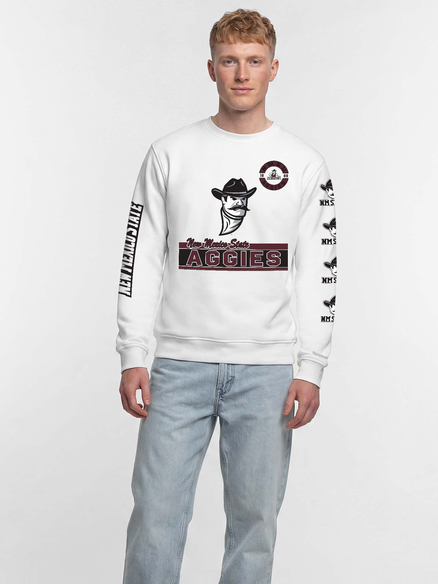 New Mexico State Aggies Reebok Mens White Crew Sweatshirt