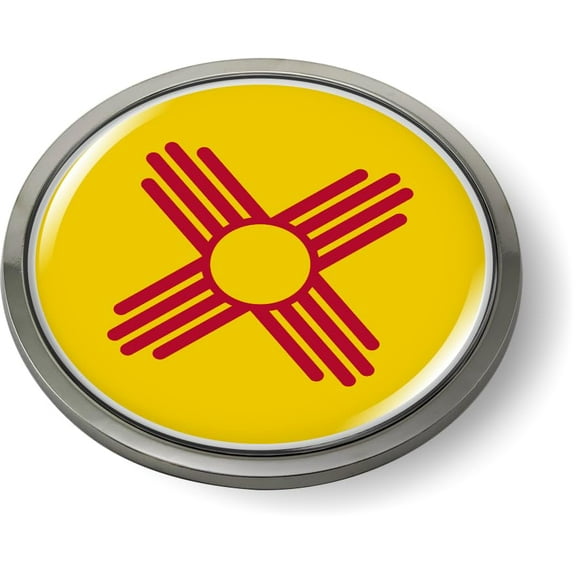 New Mexico State Flag 3D Domed CAR Emblem Badge Sticker Chrome Metal Round Bezel
