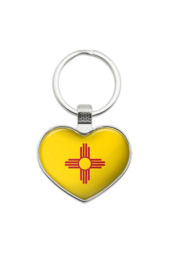 New Mexico State Flag Keychain Heart Love Metal Key Chain Ring
