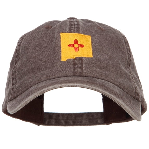 New Mexico State Flag Map Embroidered Washed Cap - Brown OSFM