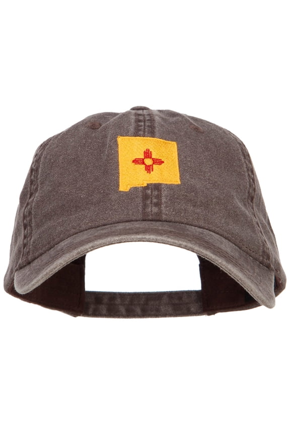 New Mexico State Flag Map Embroidered Washed Cap - Brown OSFM