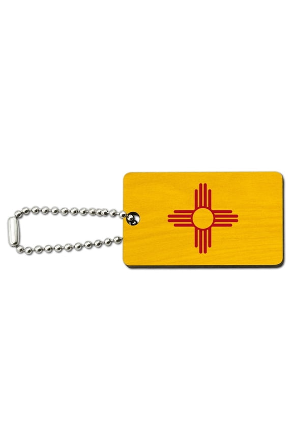 New Mexico State Flag Wood Wooden Rectangle Keychain Key Ring