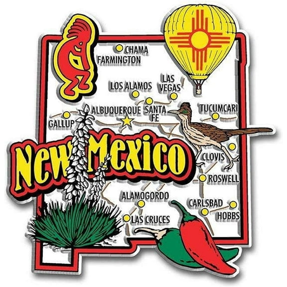 New Mexico State Map and Landmarks Collage Fridge Souvenir Collectible Magnet FMC