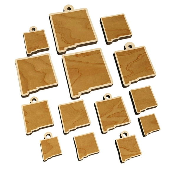 New Mexico State Silhouette Wood Mini Charms Shapes DIY Craft Jewelry - No Hole - Various Sizes (16pcs)