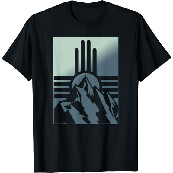 New Mexico State Zia Symbol and Mountains Graphic Design T-Shirt