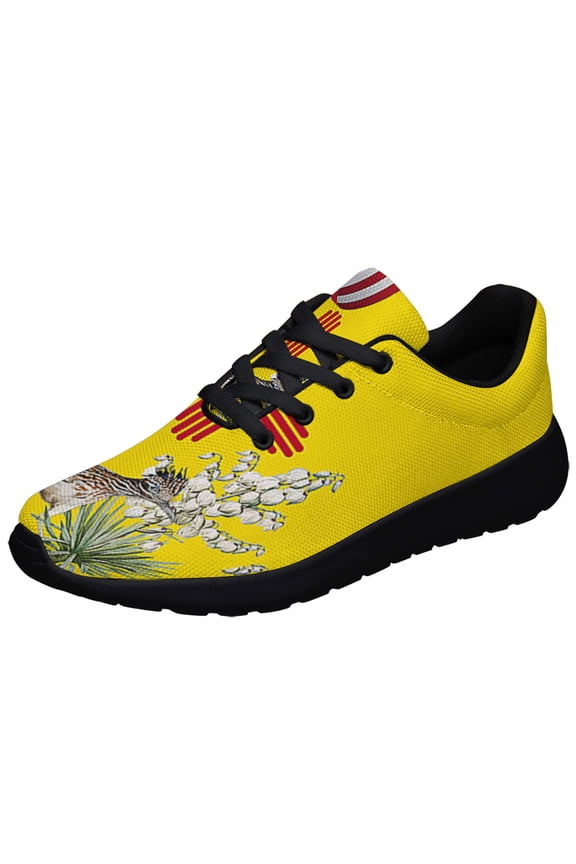 New Mexico Stte Roadrunner Bird and Yucca Flower Shoes Sneakers Black Size 7.5