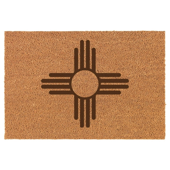 New Mexico Sun Symbol Doormat Brown Natural Coir Rectangular Front Entry Non Slip Door Mat (18 in. x 30 in.)