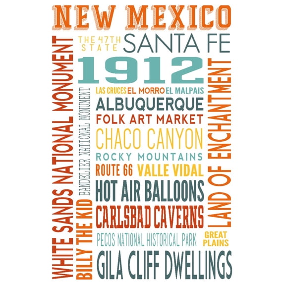 New Mexico, Typography (9x12 Wall Art Print, Home Decor)