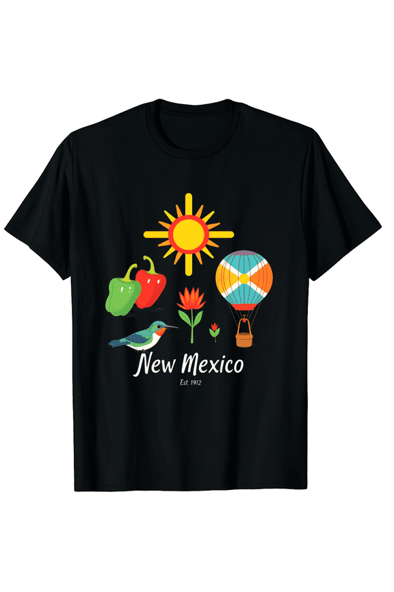 New Mexico Zia Chiles Balloon Roadrunner Yucca Est 1912 Men Women Short Sleeve Graphic T-Shirt, Travel Souvenir
