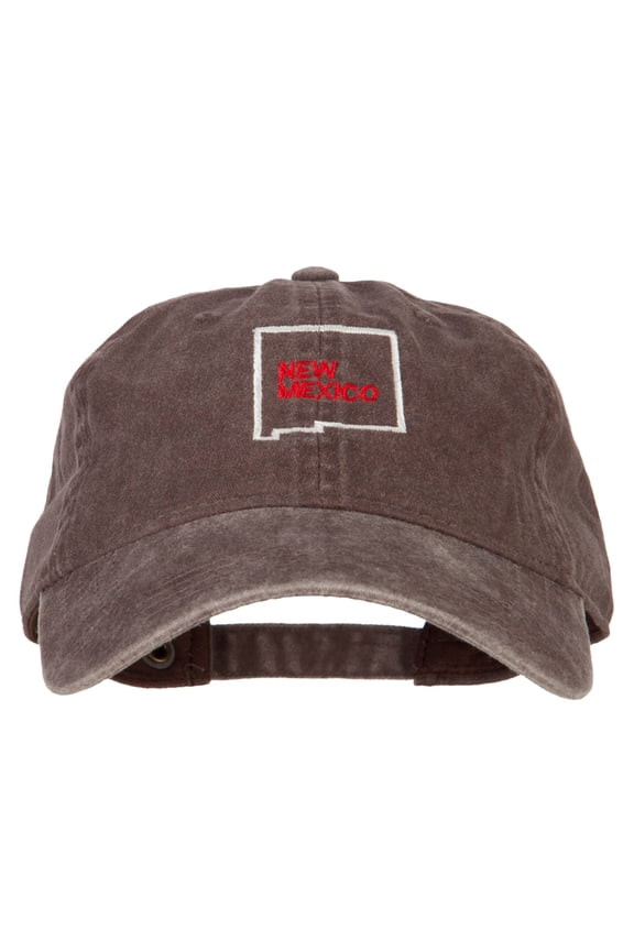 New Mexico with Map Outline Embroidered Washed Cotton Twill Cap - Brown OSFM
