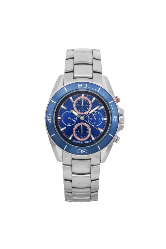 New Michael Kors Jetmaster Steel Chronograph Blue Dial Mens Quartz Watch MK8461