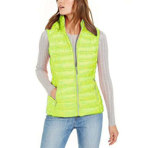 New Michael Michael Kors Women's Limeade Bright Yellow Down Puffer Vest Outerwear