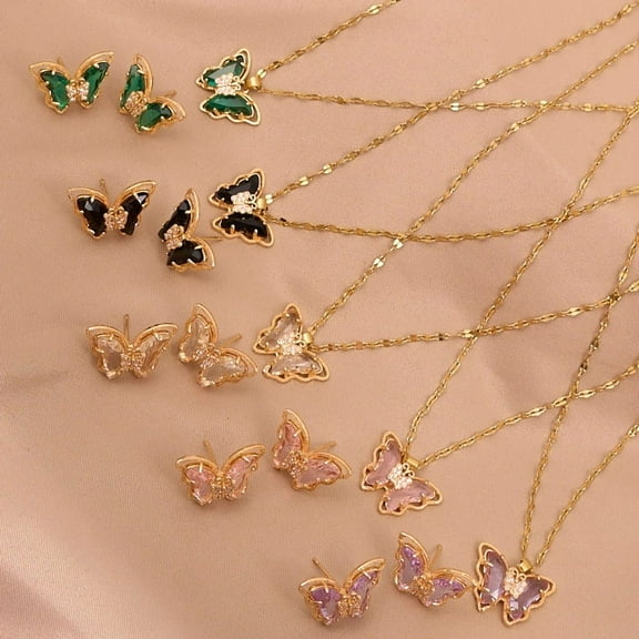 New Micro-inlaid Color Crystal Butterfly Refined Stylish And Versatile Clavicle Chain