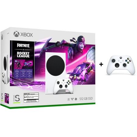 New Microsoft Xbox -Series- -S – Fortnite & Rocket League Bundle (Disc-free) - White with One Extra White Controller