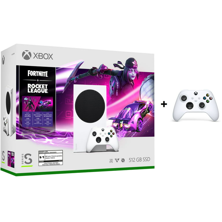 New Microsoft Xbox -Series- -S – Fortnite & Rocket League Bundle  (Disc-free) - White with One Extra White Controller