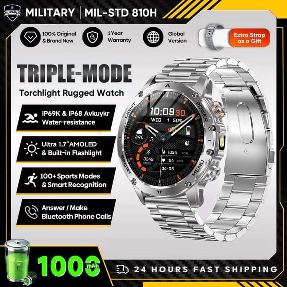 New Military T-Rex 3 Ultra 1000mAh Battery Smart Watch 5ATM Waterproof Flashlight Sports tracker Smartwatch Men