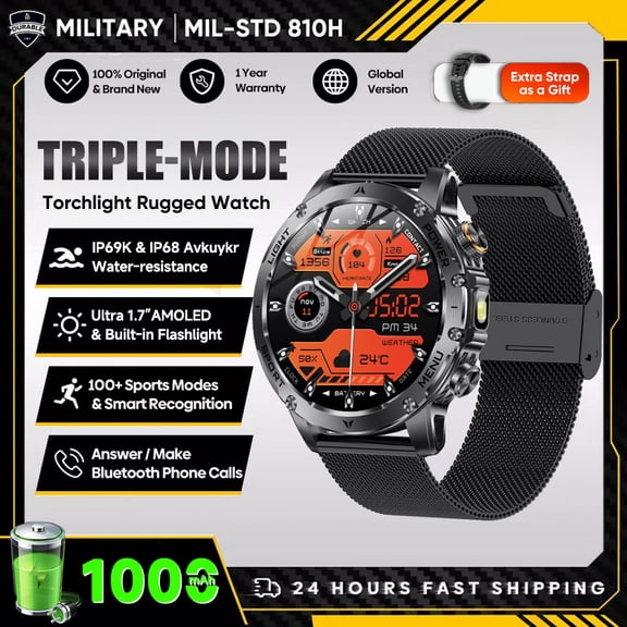 New Military T-Rex 3 Ultra 1000mAh Battery Smart Watch 5ATM Waterproof Flashlight Sports tracker Smartwatch Men