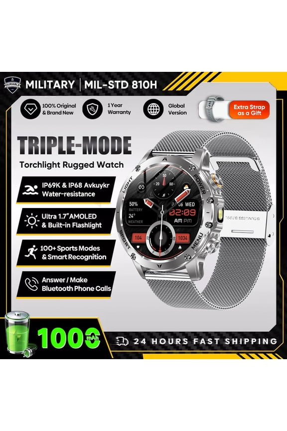 New Military T-Rex 3 Ultra 1000mAh Battery Smart Watch 5ATM Waterproof Flashlight Sports tracker Smartwatch Men