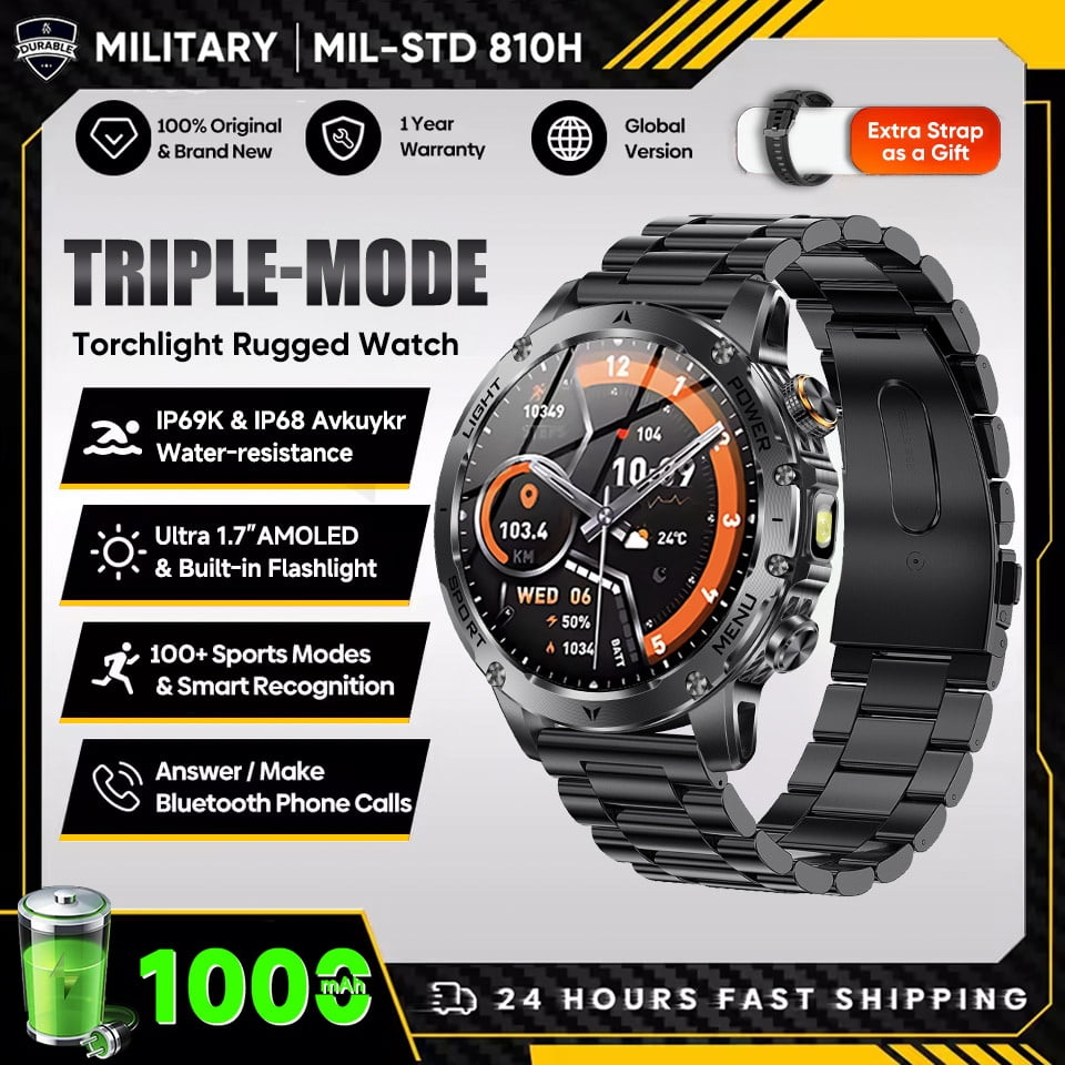 New Military T-Rex 3 Ultra 1000mAh Battery Smart Watch 5ATM Waterproof Flashlight  Sports tracker Smartwatch Men