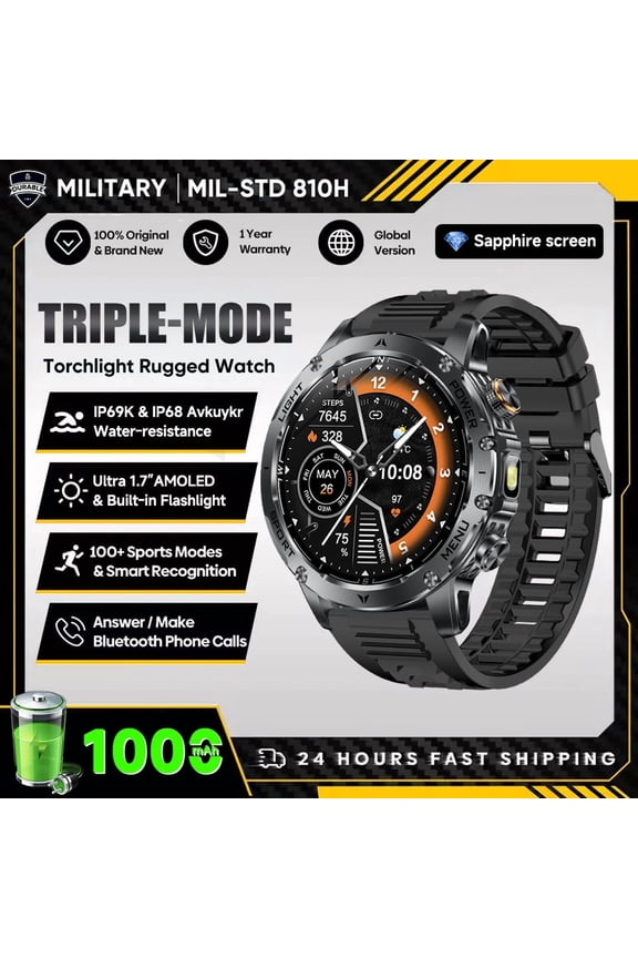 New Military T-Rex 3 Ultra 1000mAh Battery Smart Watch 5ATM Waterproof Flashlight  Sports tracker Smartwatch Men
