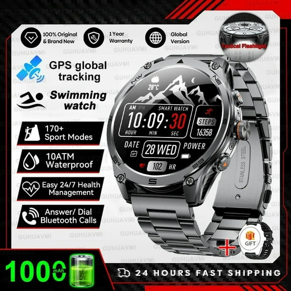 New Military T-Rex 3 Ultra GPS Smart Watch 1000mAh Battery 10ATM Waterproof Compass Flashlight Sports Smartwatch Men